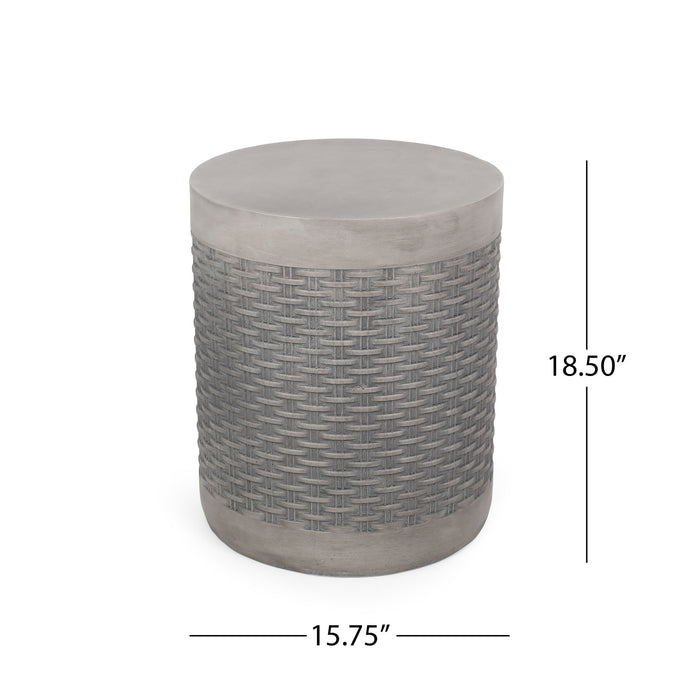 Outdoor Lightweight End Table Round Concrete Outdoor Side Table - Natural