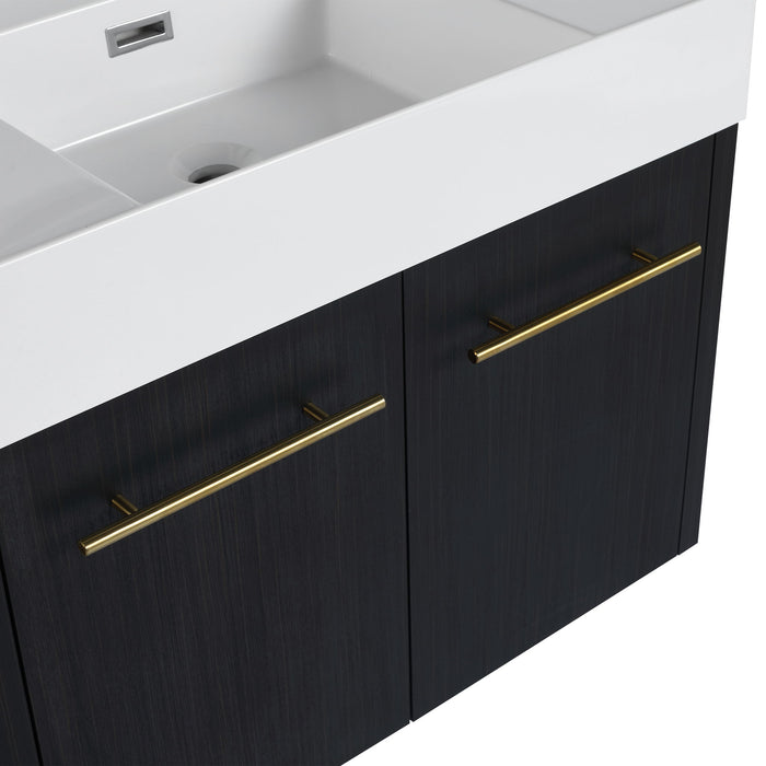 Modern Wall Mounted Bathroom Vanity With Thick Edge Resin Sink And Storage Rack