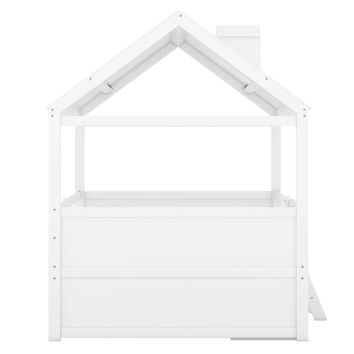 Full Size Wood Bed House Bed Frame, White