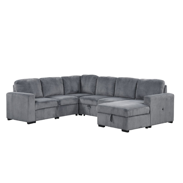 U_Style U - Shaped Corduroy Combination Corner Sofa With Storage Lounge Chair, 6 Seater Oversized Sofa, With USB Interfaces, Suitable For Living Room, Office, And Spacious Space - Gray