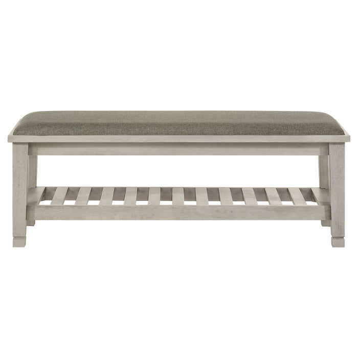 Franco Fabric Upholstered Bench with Shelf Distressed White