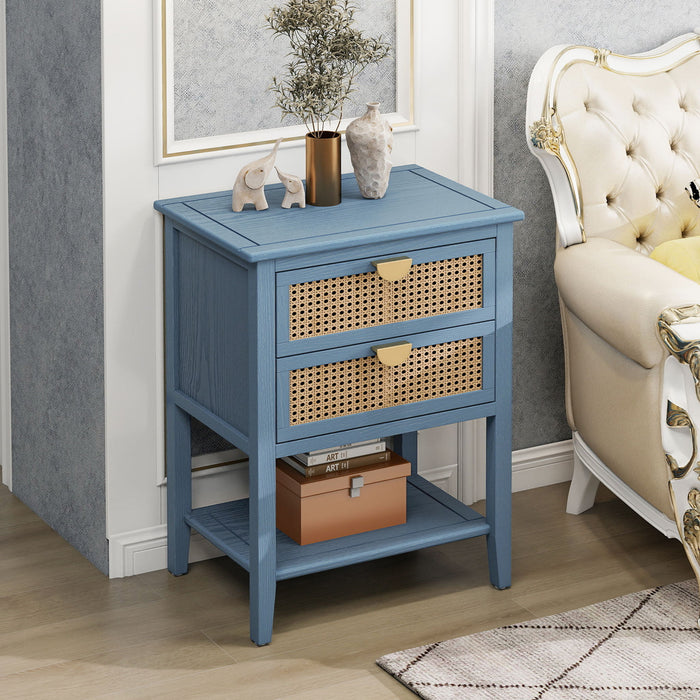 2 Drawer Side Table, Natural Rattan