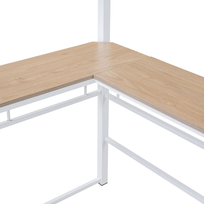 Loft Bed & 3 Layers Of Shelves And L-Shaped Desk