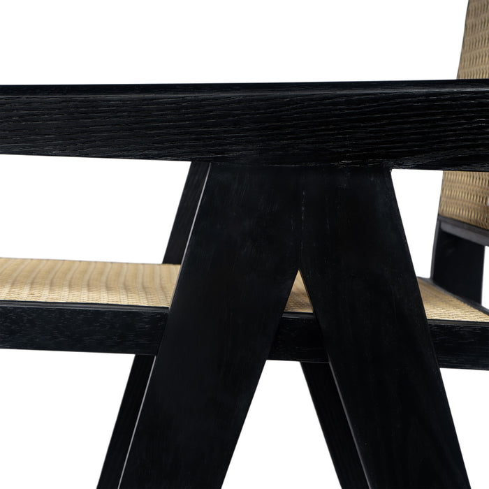 Modern Minimalist Bar Stool With Cane Seat - Black / Natural