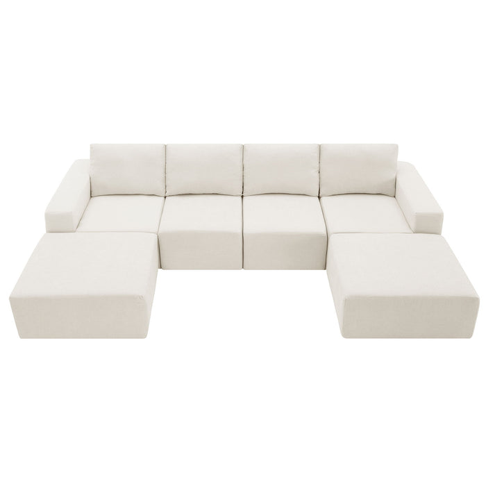 Modular U Shaped Sectional With Ottomans, Luxury Cloud Floor Couch With Deep Seat Fully Compressed Upholstered Sofa