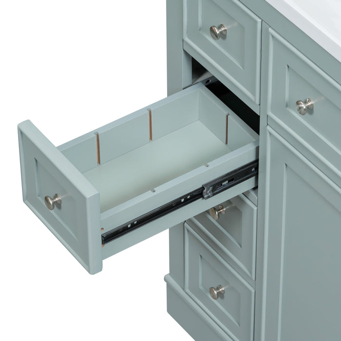 Bathroom Vanity With Sink Combo, One Cabinet And Six Drawers, Solid Wood And MDF Board, Green