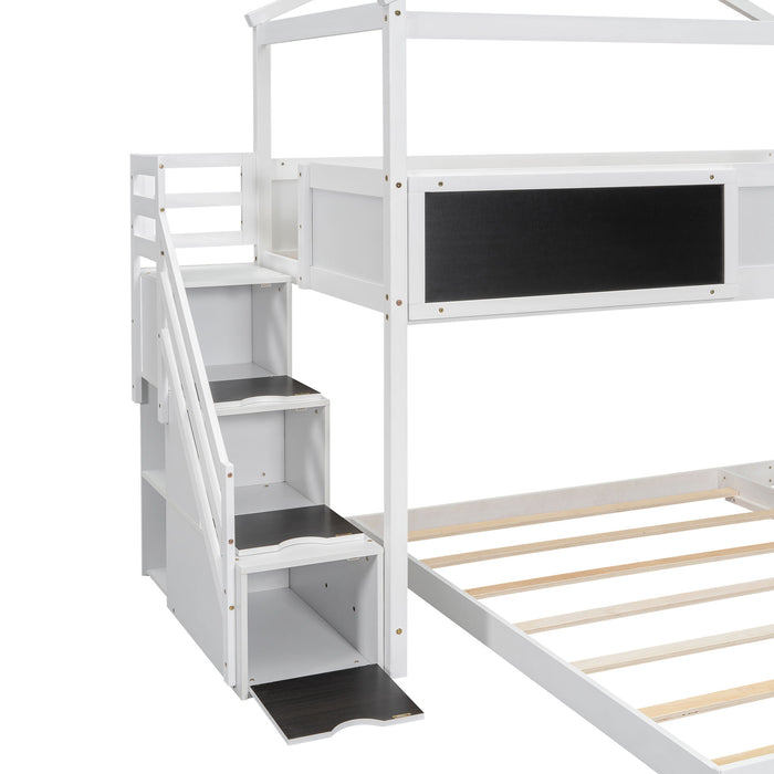 House Style Bunk Bed With Storage Staircase And Blackboard