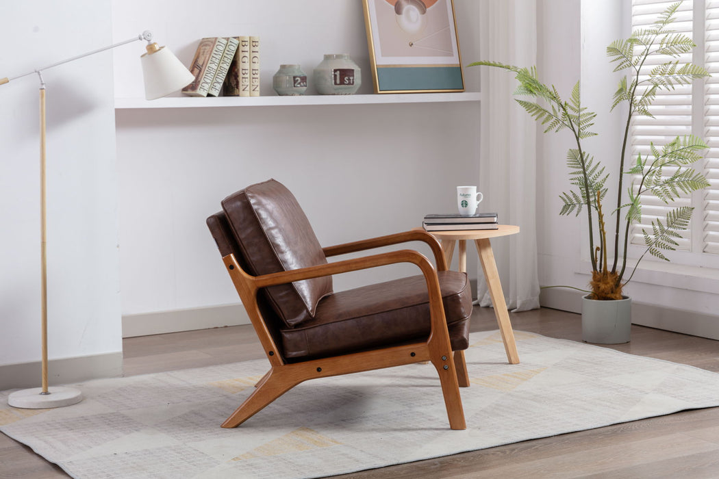 Coolmore Wood Frame Armchair, Modern Accent Chair Lounge Chair - Brown