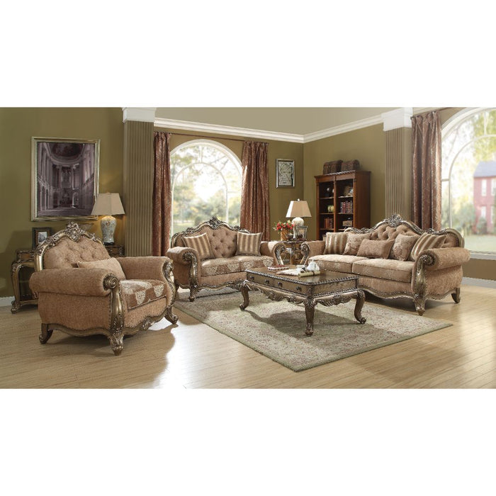 Ragenardus - Loveseat With 2 Pillows - Fabric & Vintage Oak