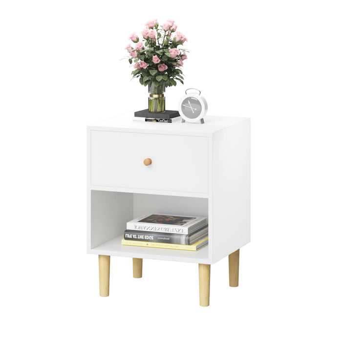 Nightstand With 1 Drawer And 1 Shelf - White