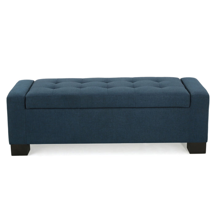Empower - Button Tufted Waffle Upholstered Storage Ottoman With Wood Legs - Navy Blue