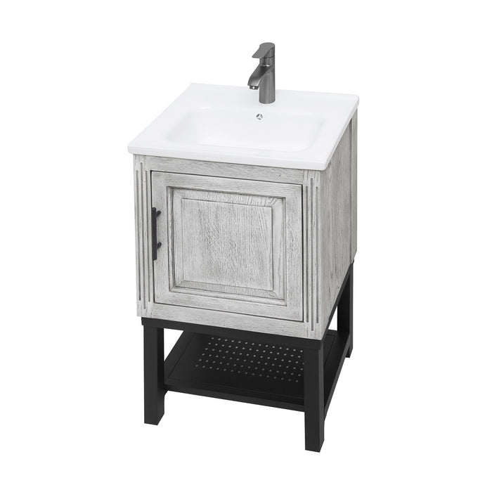 Modern Freestanding Bathroom Vanity With Ceramic Sink, Hot And Cold Faucet, 1 Door Cabinet & Open Shelf