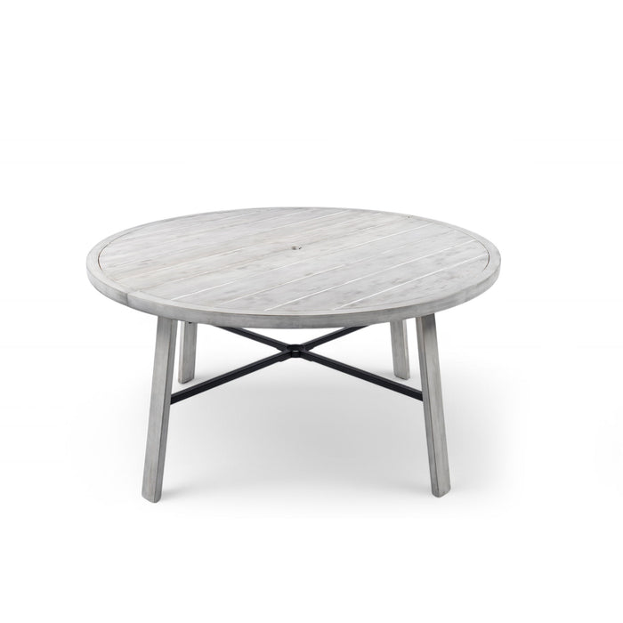 Outdoor Wooden Dinning Set With An Umbrella Hole And Removable Cushions For Patio