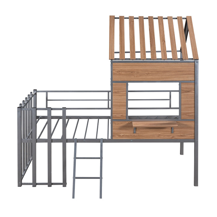 Loft Bed With Roof, Window, Guardrail, Ladder