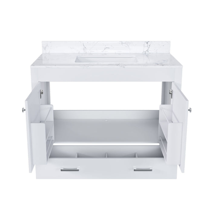 43" Bathroom Vanity With Artificial Marble Carrara Top Set, Multi Functional Bathroom Cabinet With Doors And Drawer - White