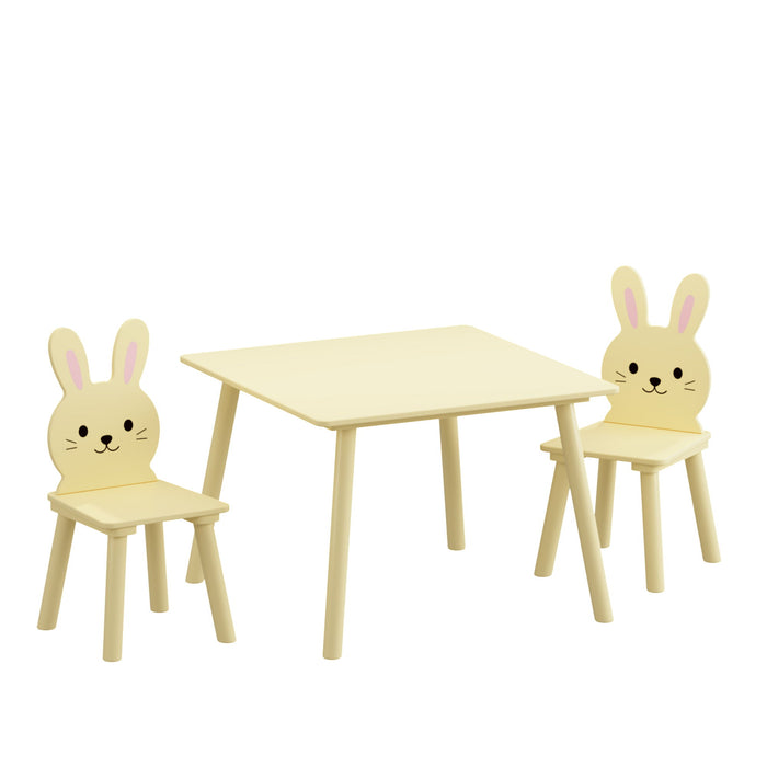Table And Chair Set With 2 Bunny Chairs, Children's Activity Table For Toddlers, Cute Animal Design - Yellow