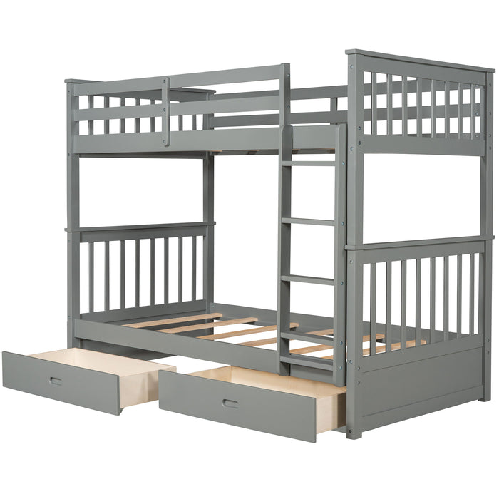 Bunk Bed With Ladders And 2 Storage Drawers