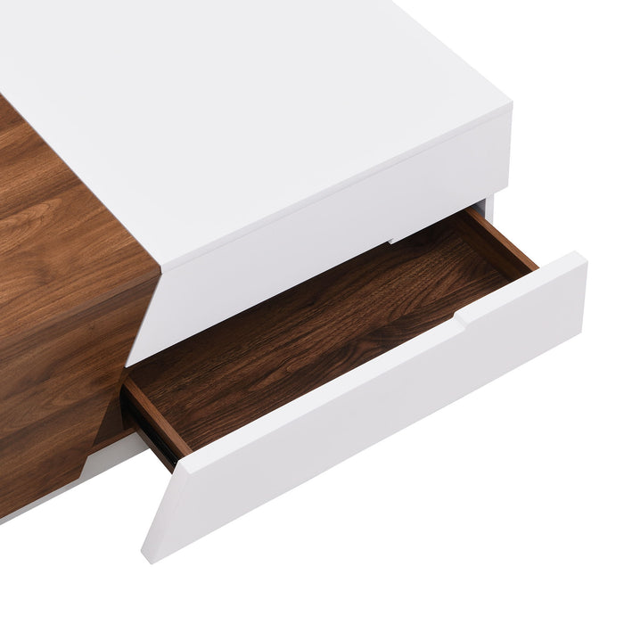 Extendable Sliding Top Coffee Table With Storage, Rectangle Shape - White / Walnut
