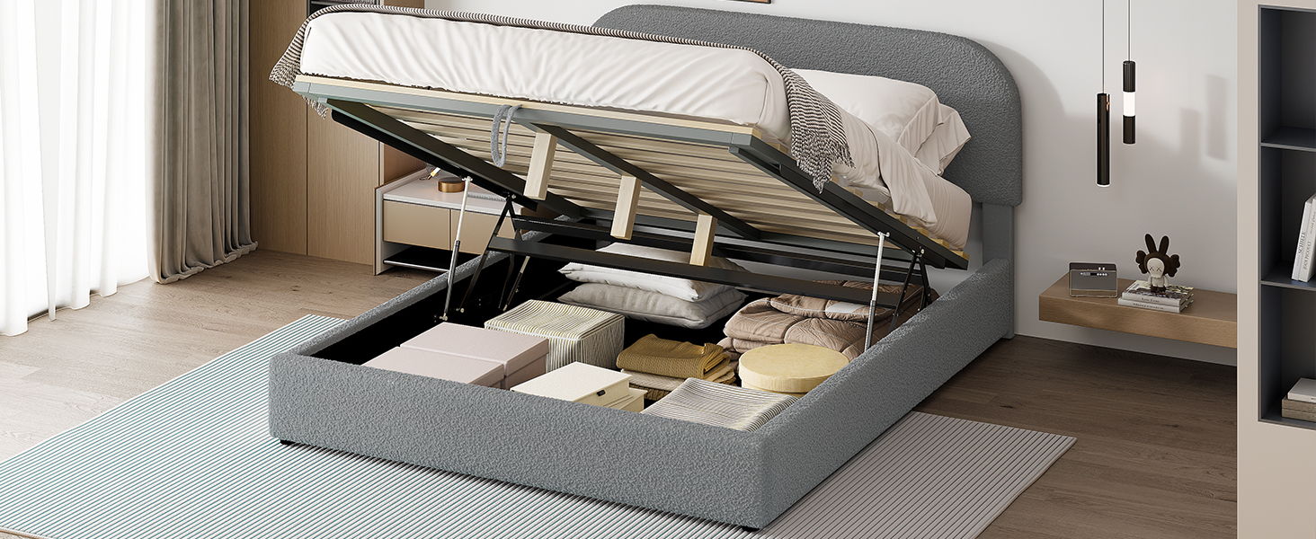 Upholstered Platform Bed With Hydraulic Storage System