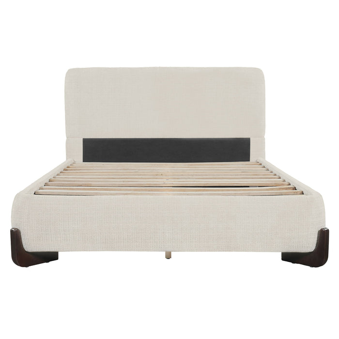 Queen Size Upholstered Bed With Slat Support - Beige