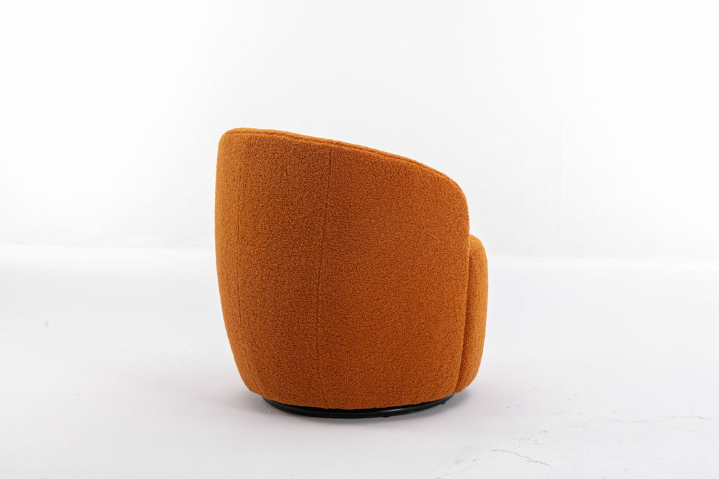 Teddy Fabric Swivel Accent Armchair Barrel Chair With Black Powder Coating Metal Ring, Caramel