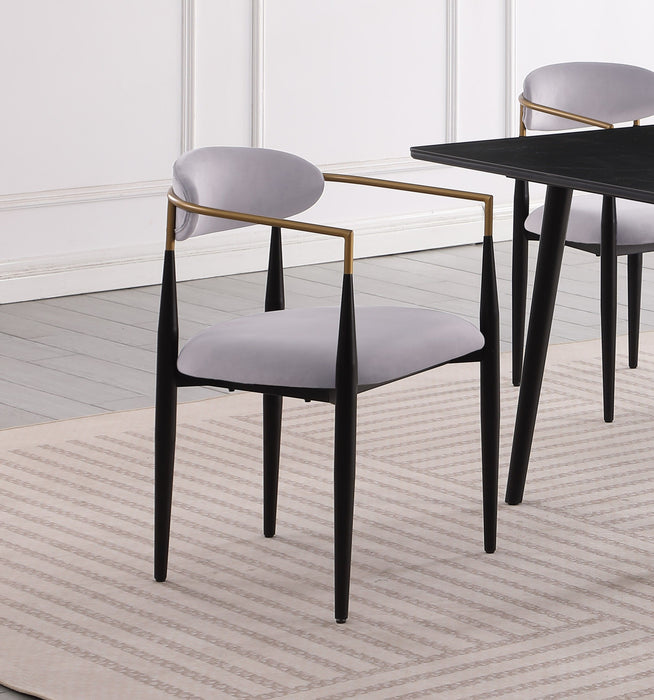 Modern Contemporary 5 Pieces Dining Set Black Sintered Stone Table And Gray Chairs Fabric Upholstered Stylish Furniture