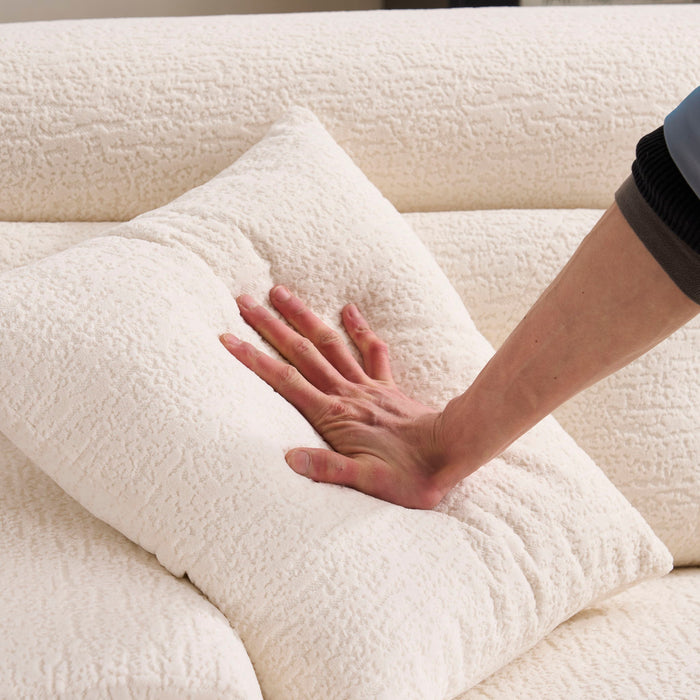 Ly 029B Convertible Chaise Sectional Sofa Full Compression Sponge Modular Couch Cloud 3 Seater Wood Grain Chenille 2 Pillows - Antique White