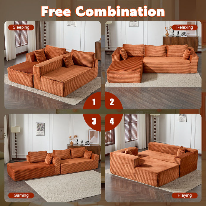 Compression Sectional Couch With Comfy Chaise, Boneless L Shape Sofa With Deep Seat