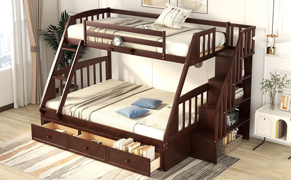 Bunk Bed With Drawers, Ladder And Storage Staircase