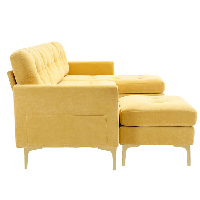 Modern L - Shape Convertible Sectional Sofa With Movable Ottoman