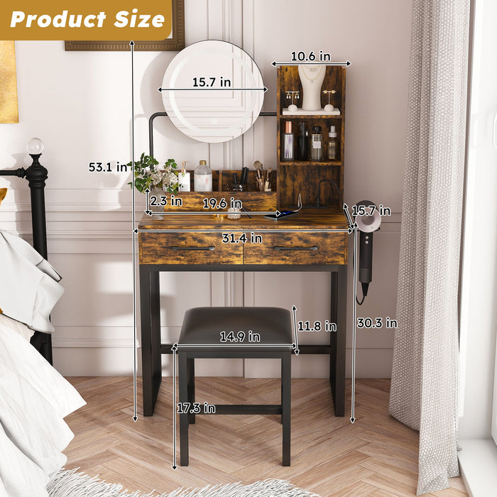 Makeup Vanity Table With LED Lights, 3 Color Options, Power Outlet