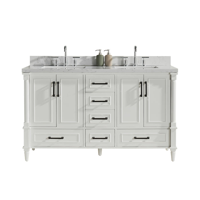 Freestanding Double Bathroom Vanity With Extra Black Handles - White
