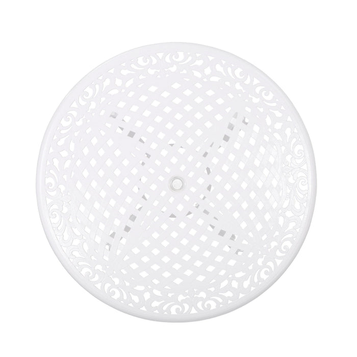 Tranquilius - Outdoor Round Dining Table With Lattice Tabletop, Umbrella Hole And Curved Legs