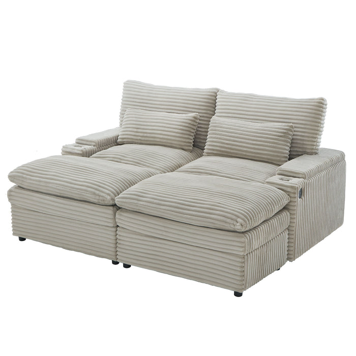 Loveseat Sofa Sectional Convertible With Storage And USB Ports - Gray