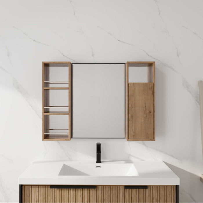 39.4" Wall Mounted Bathroom Cabinet With Storage And - Imitative Oak