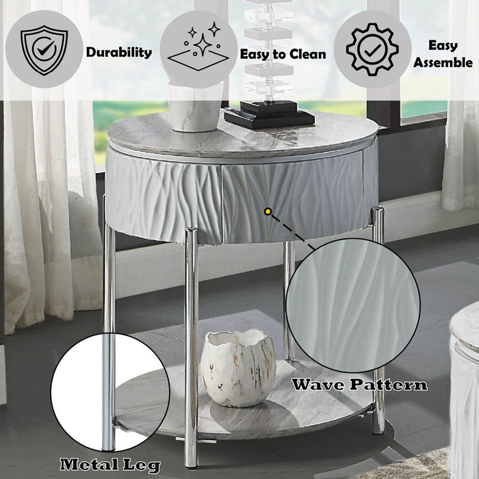 Yukino - End Table - Gray High Gloss & Chrome