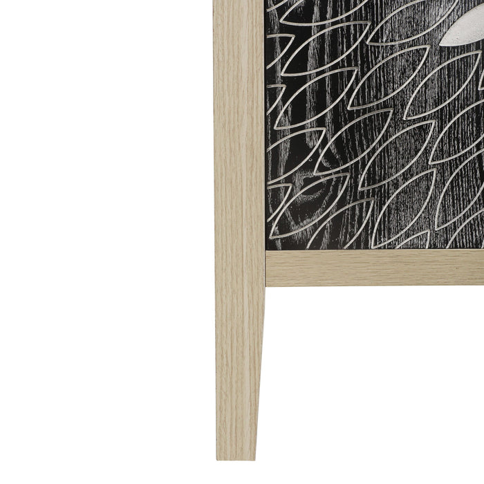 2 Door Carved Storage Cabinet With Adjustable Shelf, Accent Furniture