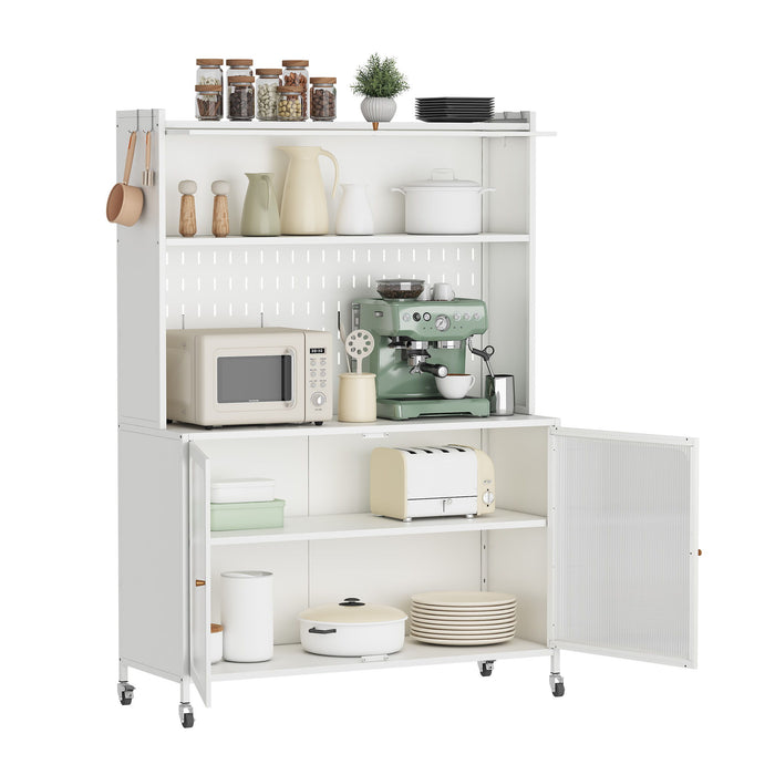 Contemporary Kitchen Pantry Cabinet With Glass Doors, Adjustable Shelves, Steel - Brushed Nickel