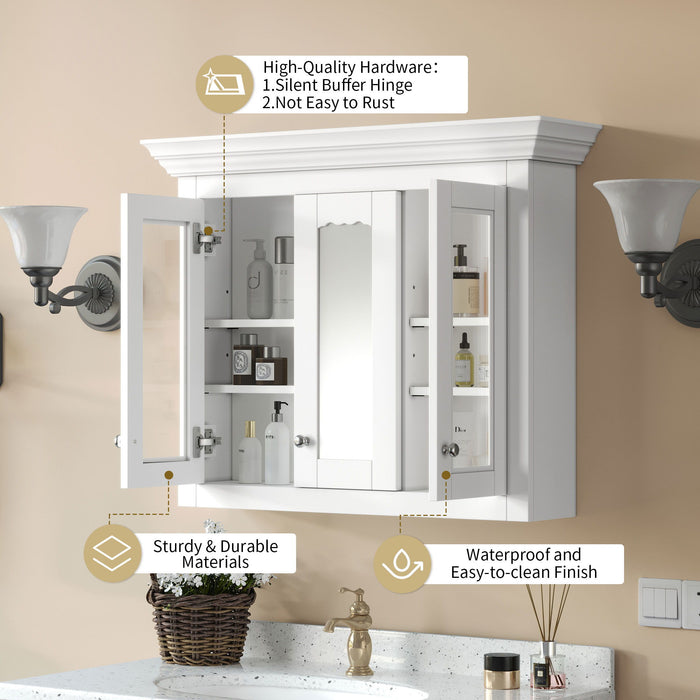 Bathroom Medicine Cabinet With Mirror, 5 Adjustable Closed Shelves, Wall-Mounted - White