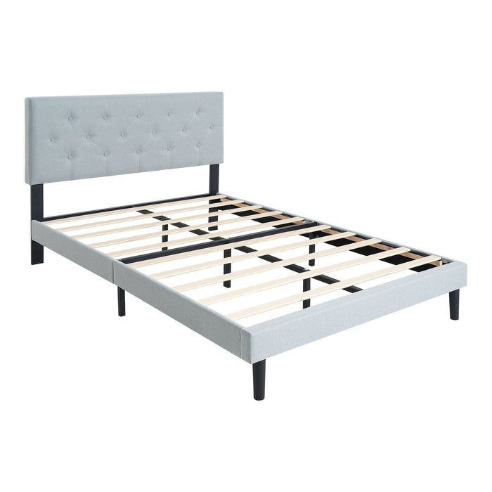 Modern Upholstered Platform Bed Frame With Button Tufted Linen Fabric Headboard