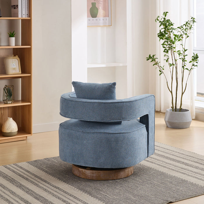 Swivel Accent Open Back Barrel Chair With Weathered Base