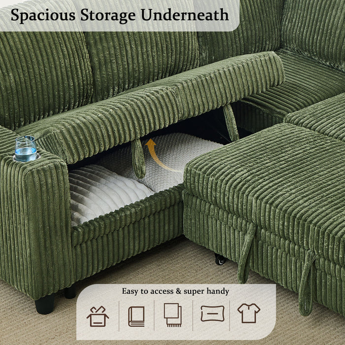 L-Shaped Sofa With Pull Out Sofa Bed With USB