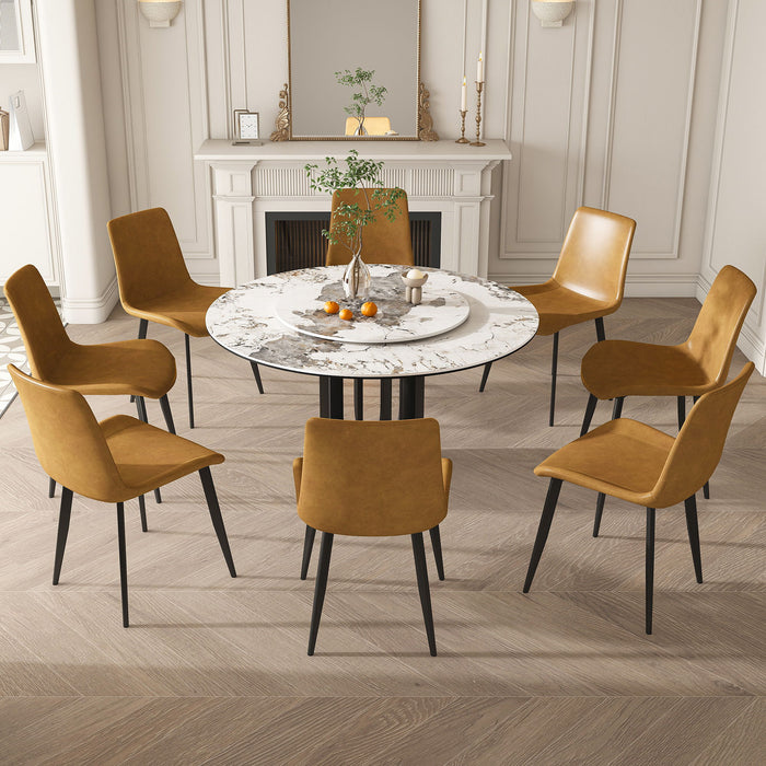 Round Dining Table With Carbon Steel Base And Lazy Susan Industrial Style - Black / White