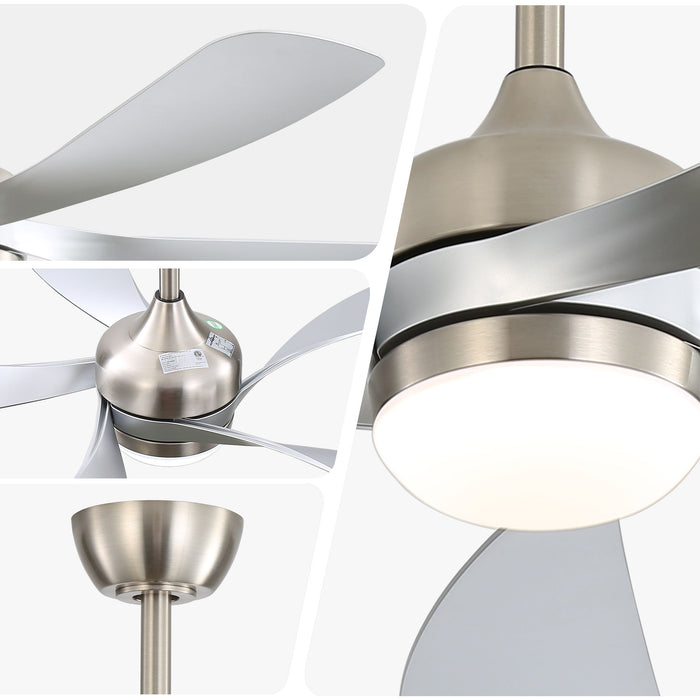 52" Ceiling Fan With Light Featuring 5 Blades Dimmable LED And Memory Function - Nickel