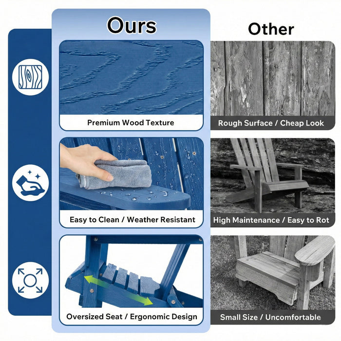 Outdoor Folding Adirondack Chair With Pre-Assembled BackRest & SeatBoard Patio - Navy Blue