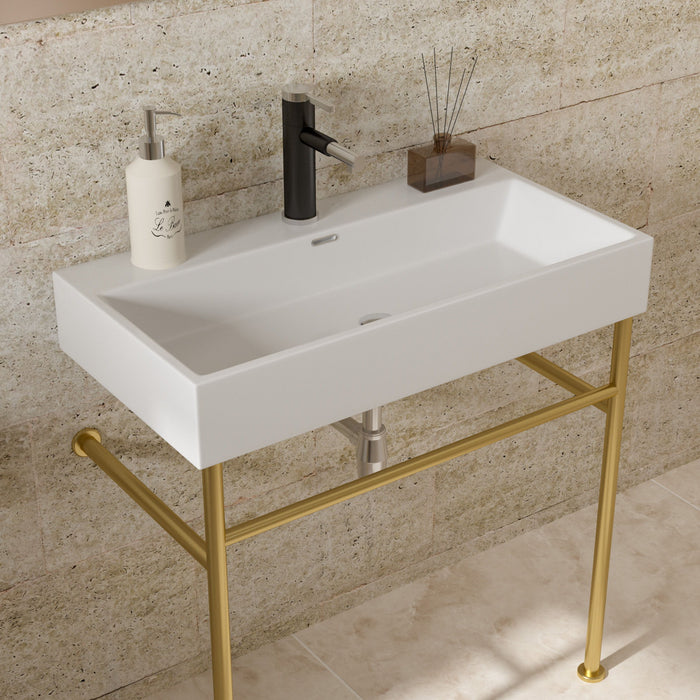 Ceramic Console Bathroom Sink With Overflow