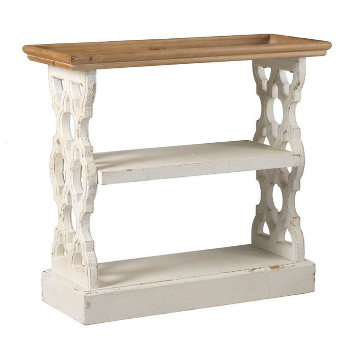 Distressed Wood Shelf Tray, French Country Console Table - Brown / Antique White