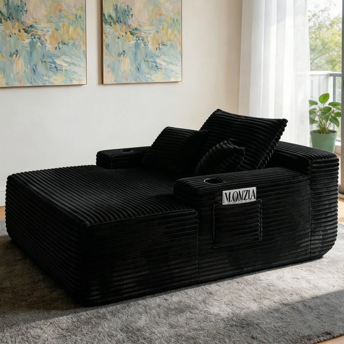 Convertible Chaise Lounge Chair & Wide Armrest & Throw Pillows - Black