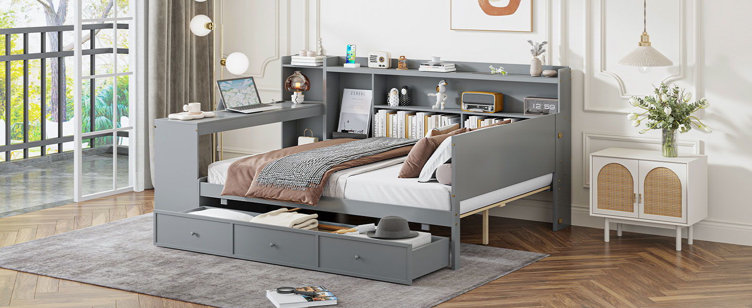 Daybed With 3 Drawers USB Ports And Desk