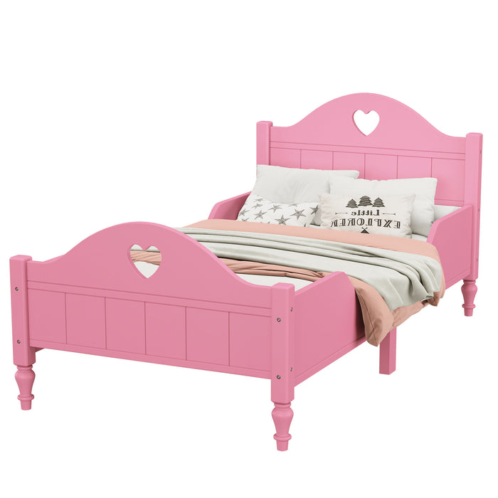 Macaron Twin Size Toddler Bed With Side Safety Rails And Headboard And Footboard, Light Pink